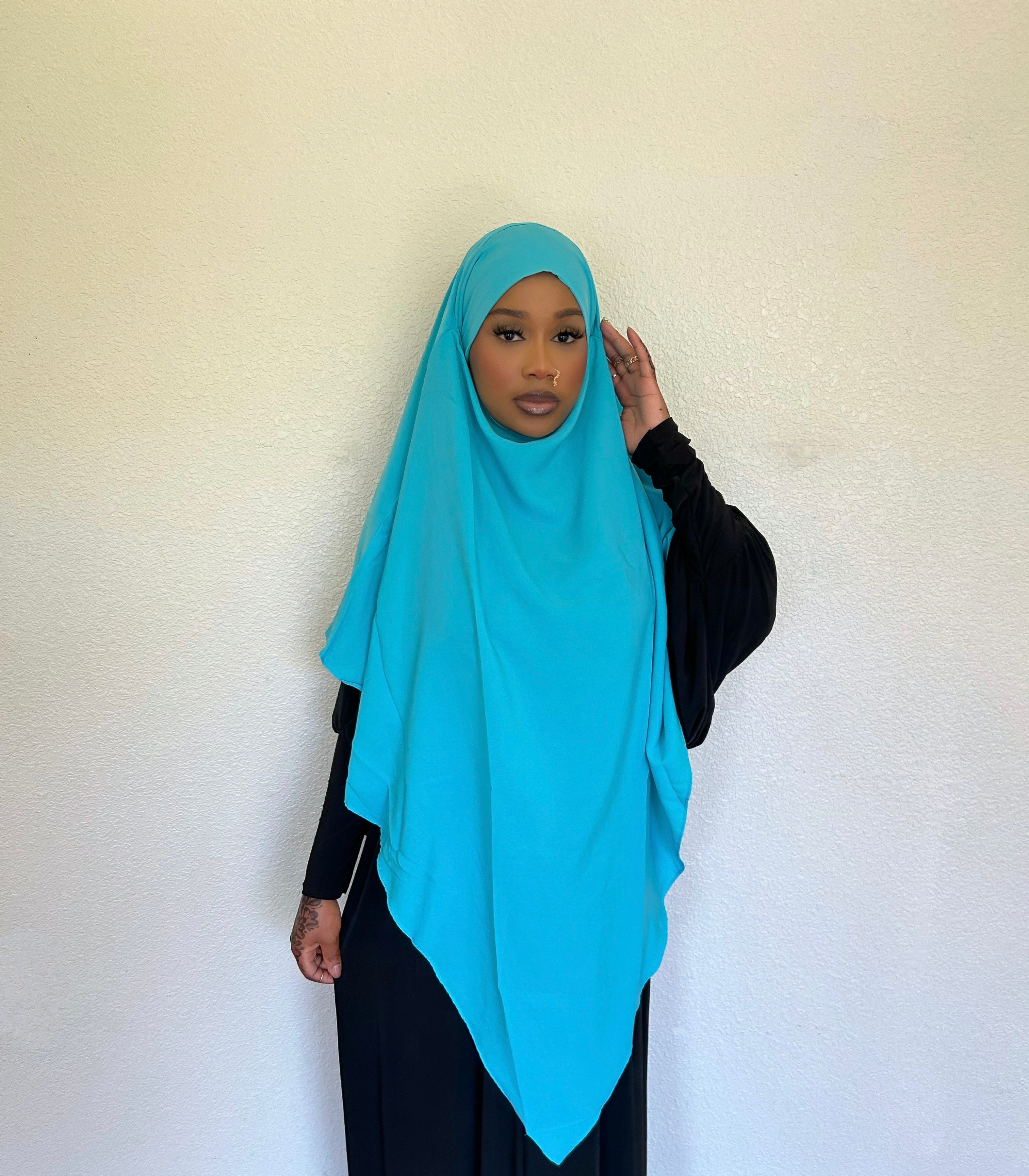 Blue One-Layer Khimar – Lightweight, Flowy With Niqab Strings