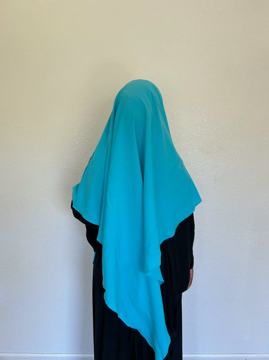 Carribean Blue Khimar With Niqab Strings