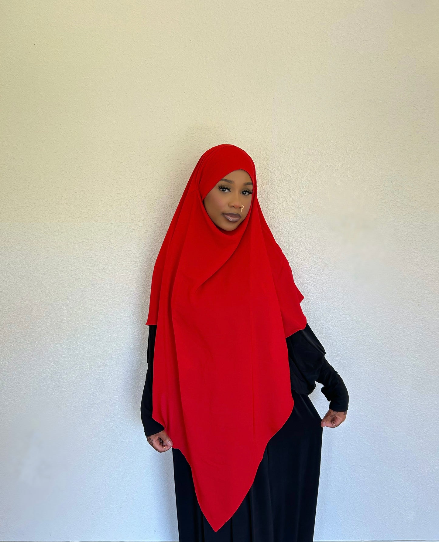 Red Khimar With Niqab Strings