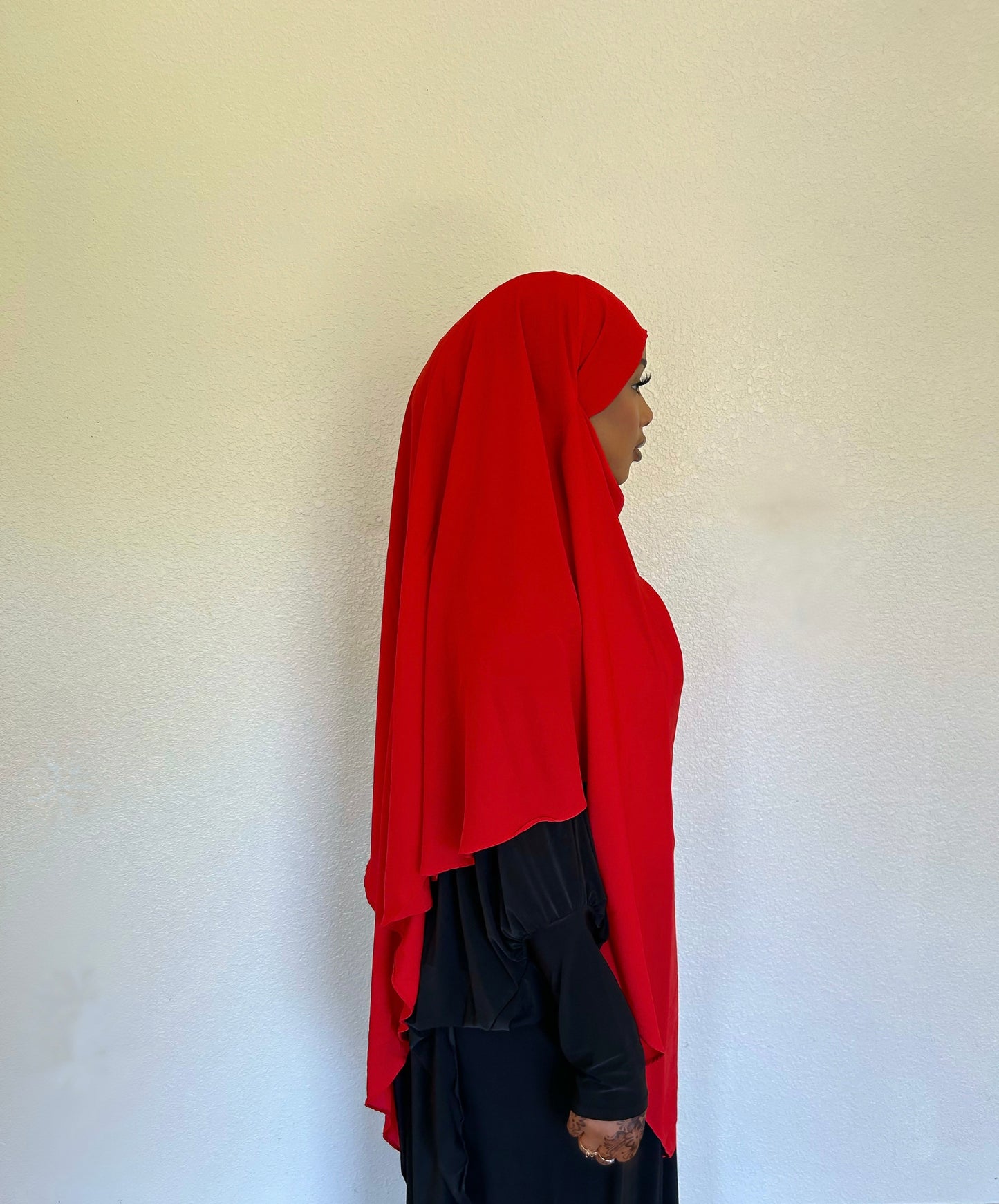 Red Khimar With Niqab Strings