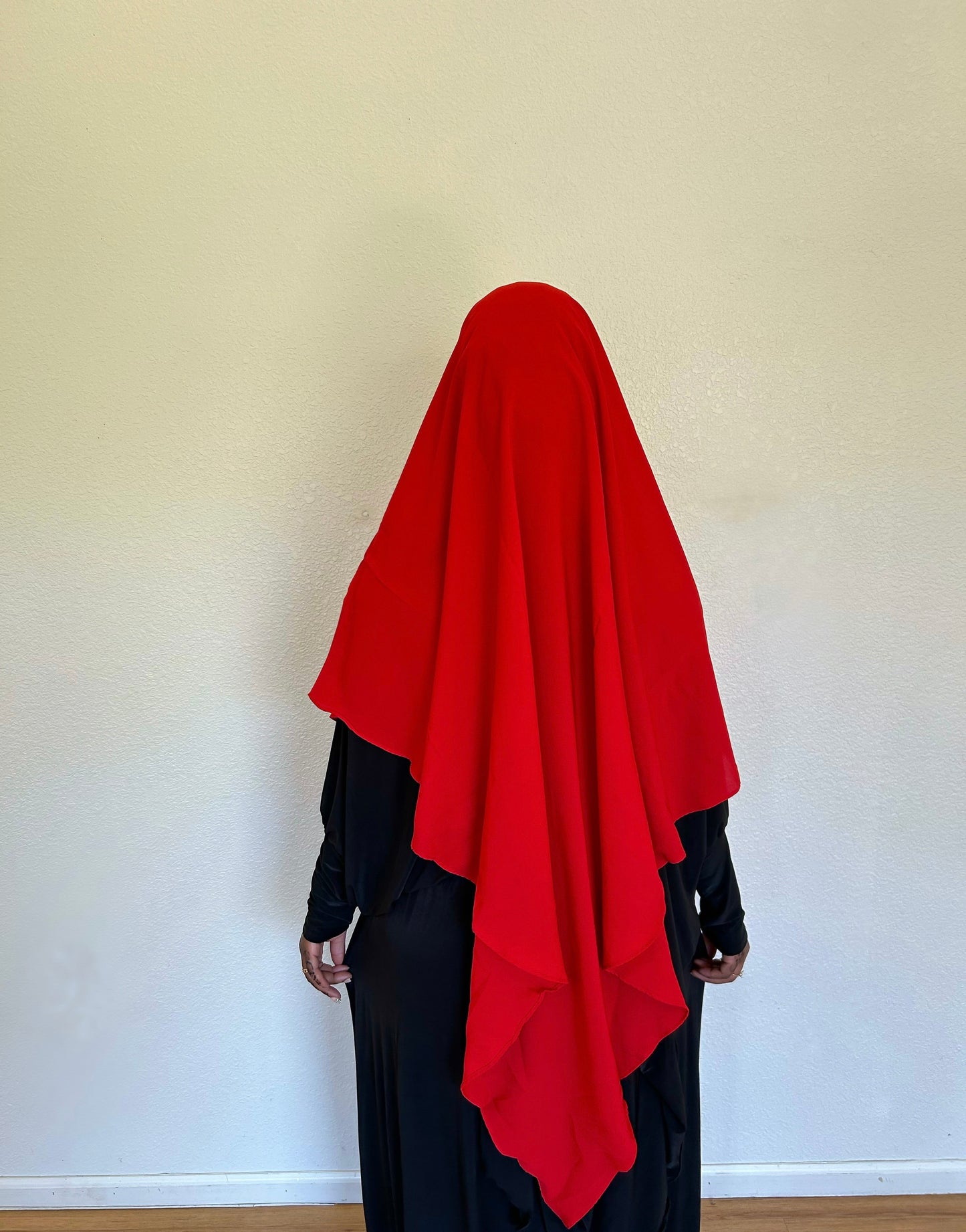 Red Khimar With Niqab Strings