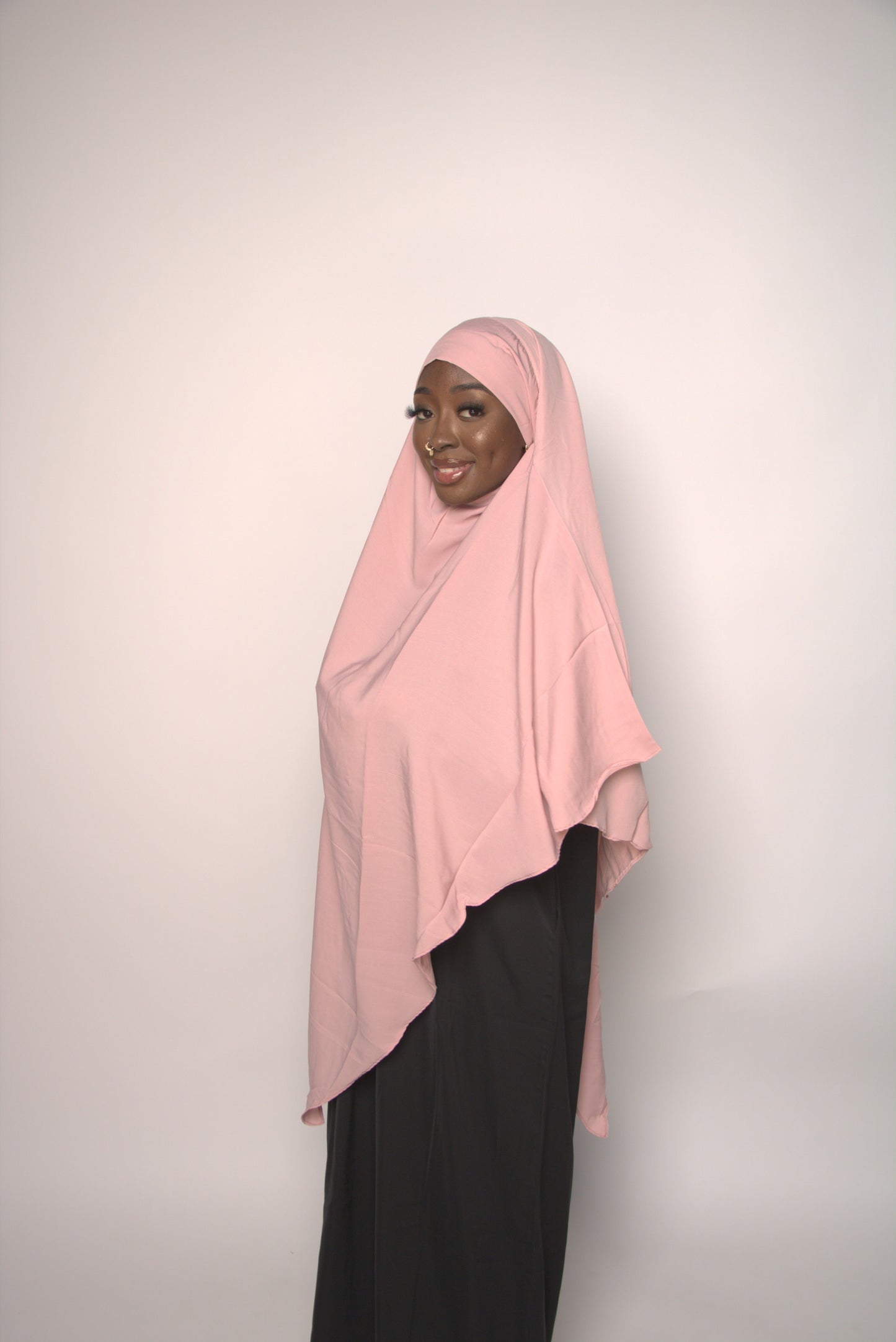 Light Pink Khimar With Niqab Strings