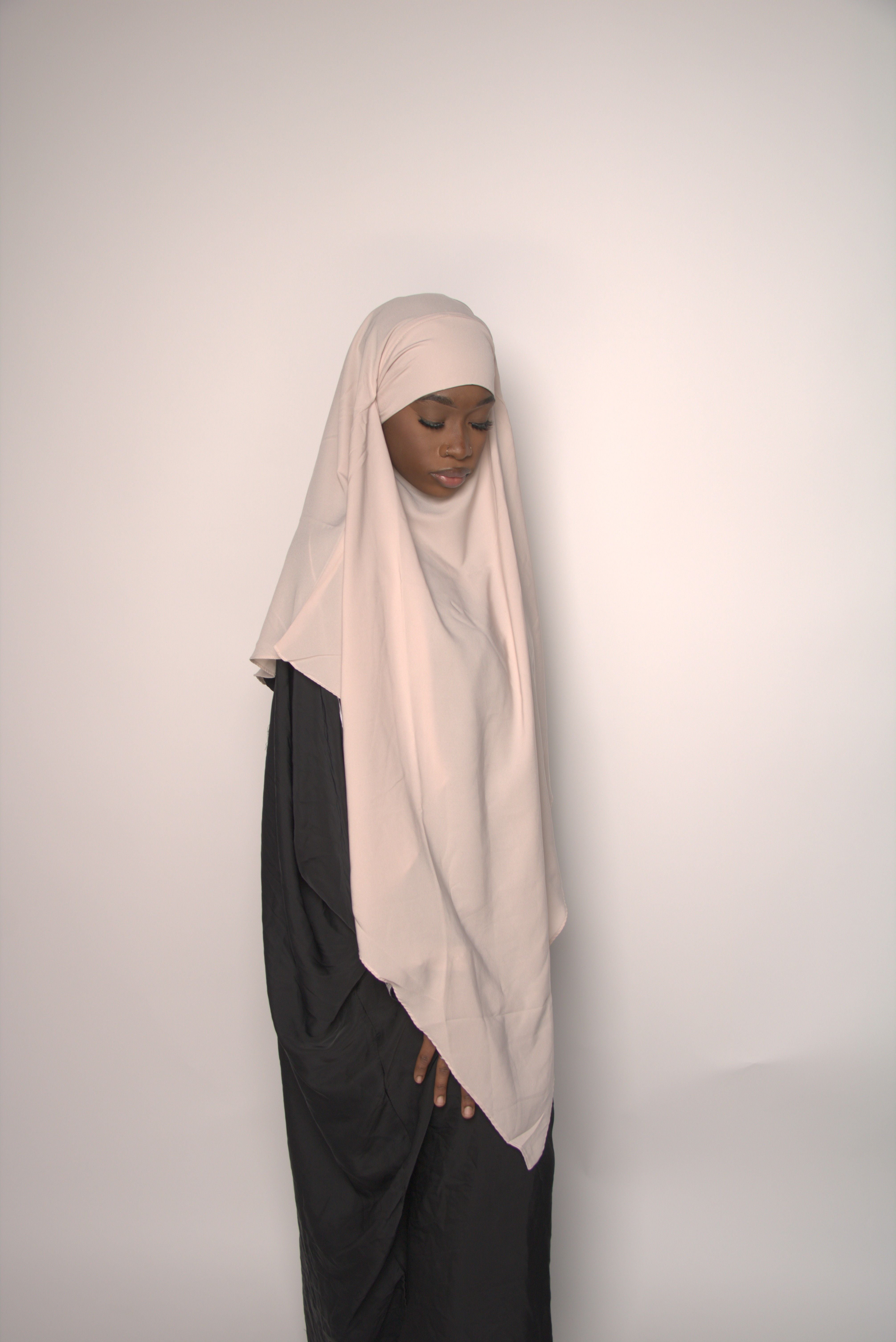 Cream One-Layer Khimar – Lightweight, Flowy With Niqab Strings