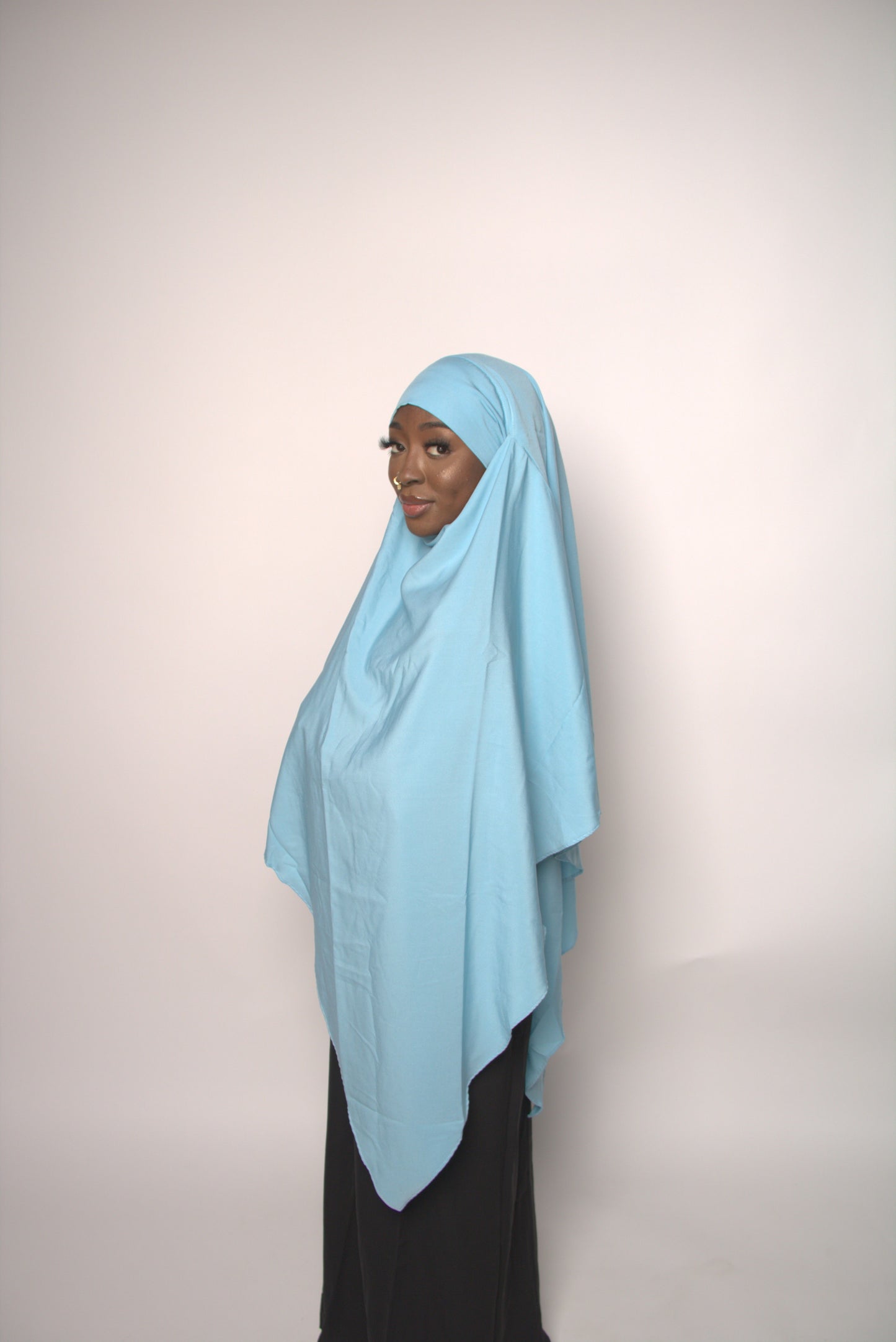Ice blue Khimar With Niqab Strings