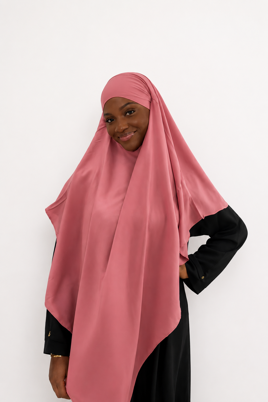 Pink One-Layer Khimar – Lightweight, Flowy With Niqab Strings