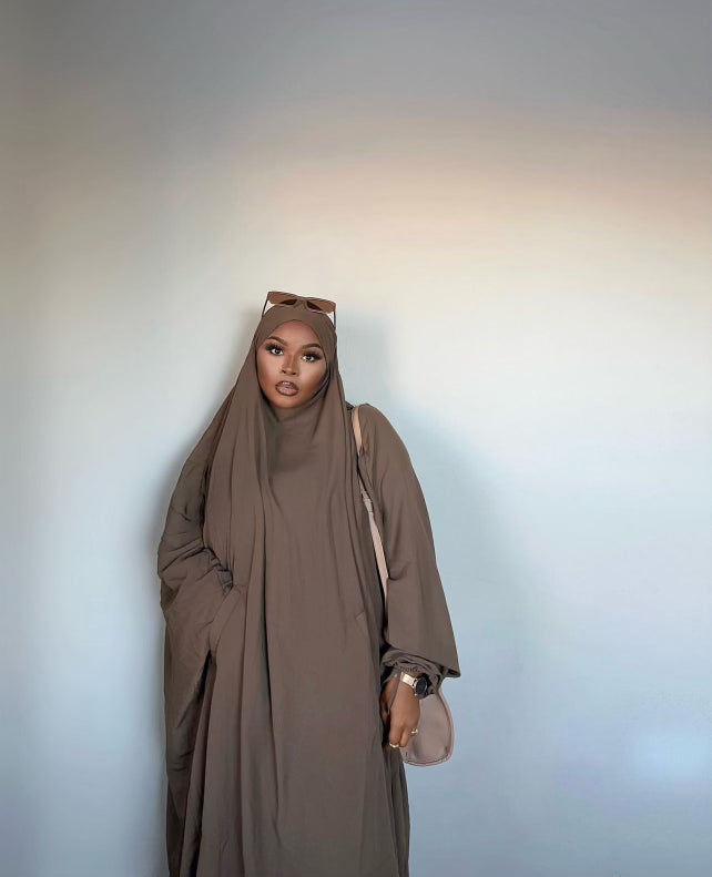 Taupe Caramel two piece extra wide butterfly design jilbab