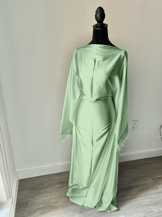 Sage feathered abaya + hijab set