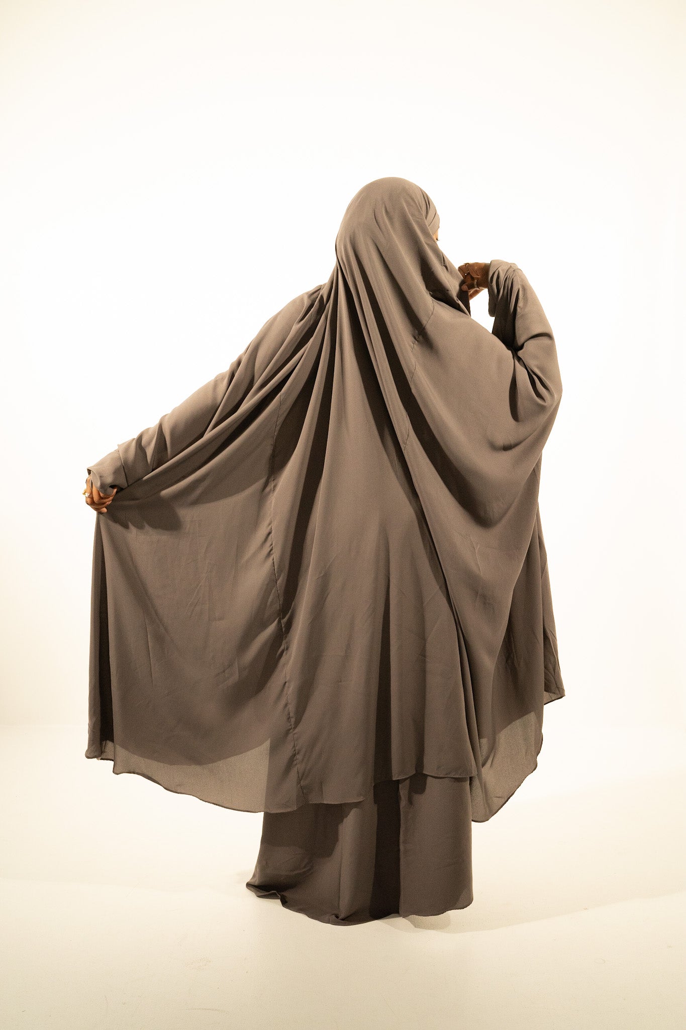 Dark Grey 2 Pcs Extra Wide Nida Butterfly Jilbab