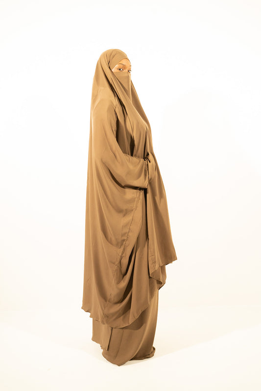 Taupe two piece extra wide butterfly design jilbab