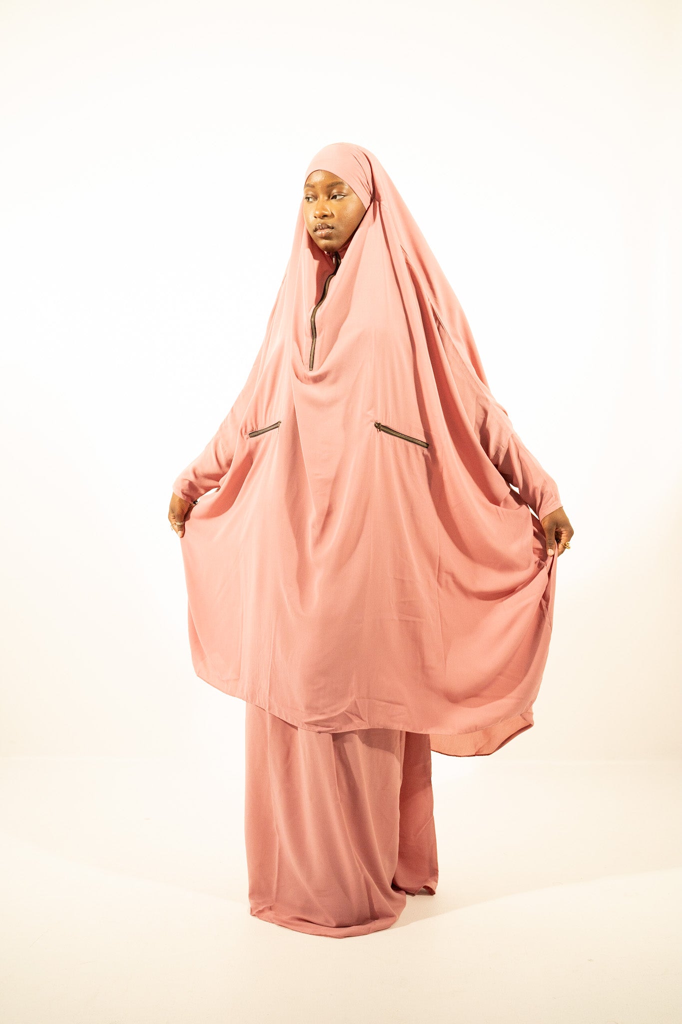 Pink Two Piece Jilbab w/ Front Zippers