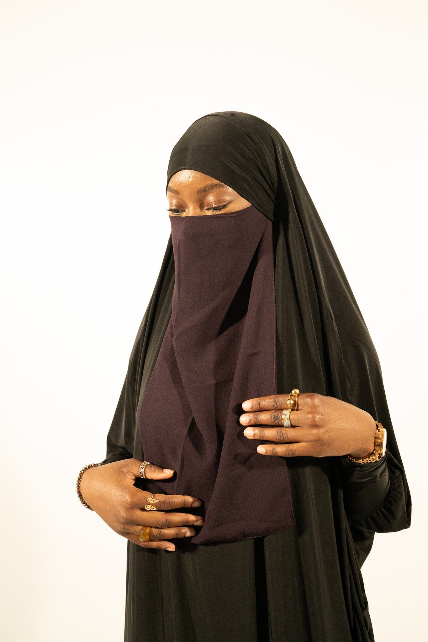 Purple Long elastic half niqab