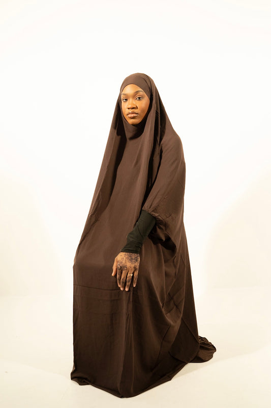 Brown one piece zipper sleeve jilbab