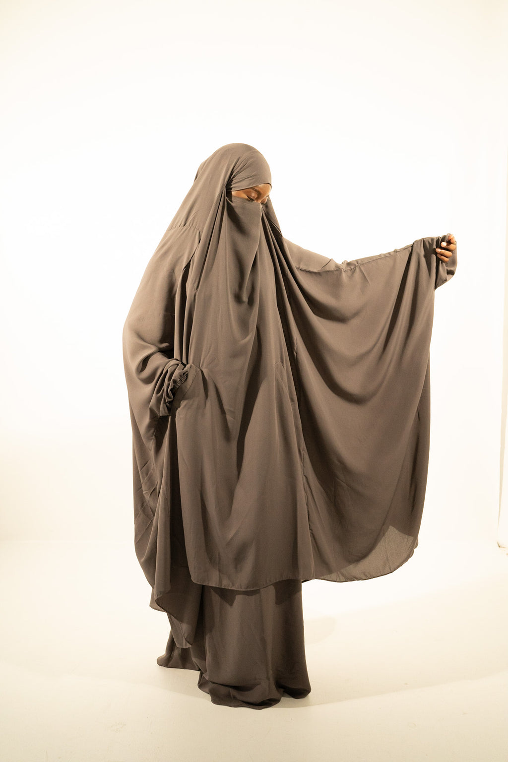 Dark Grey 2 Pcs Extra Wide Nida Butterfly Jilbab