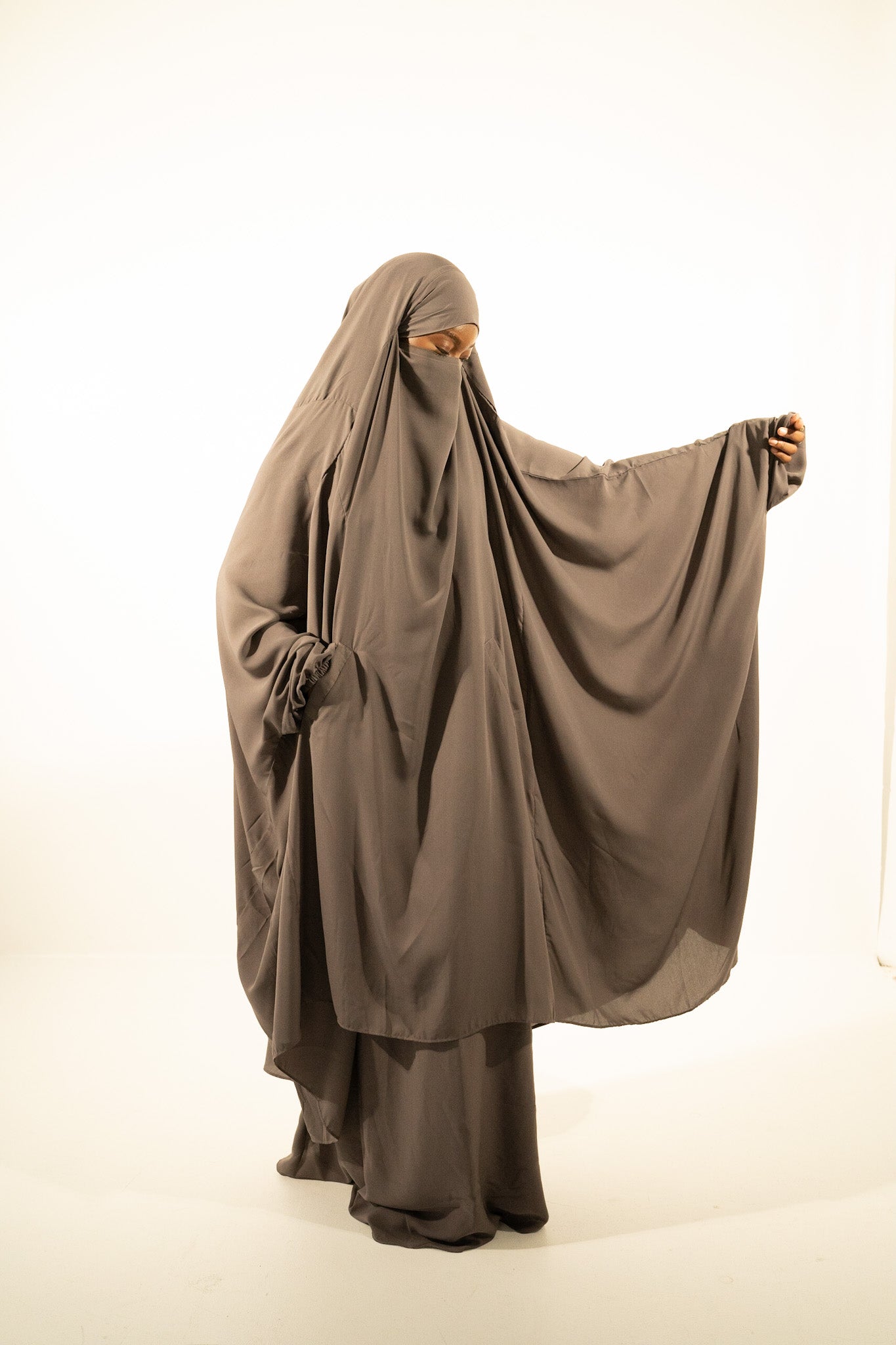 Dark Grey 2 Pcs Extra Wide Nida Butterfly Jilbab