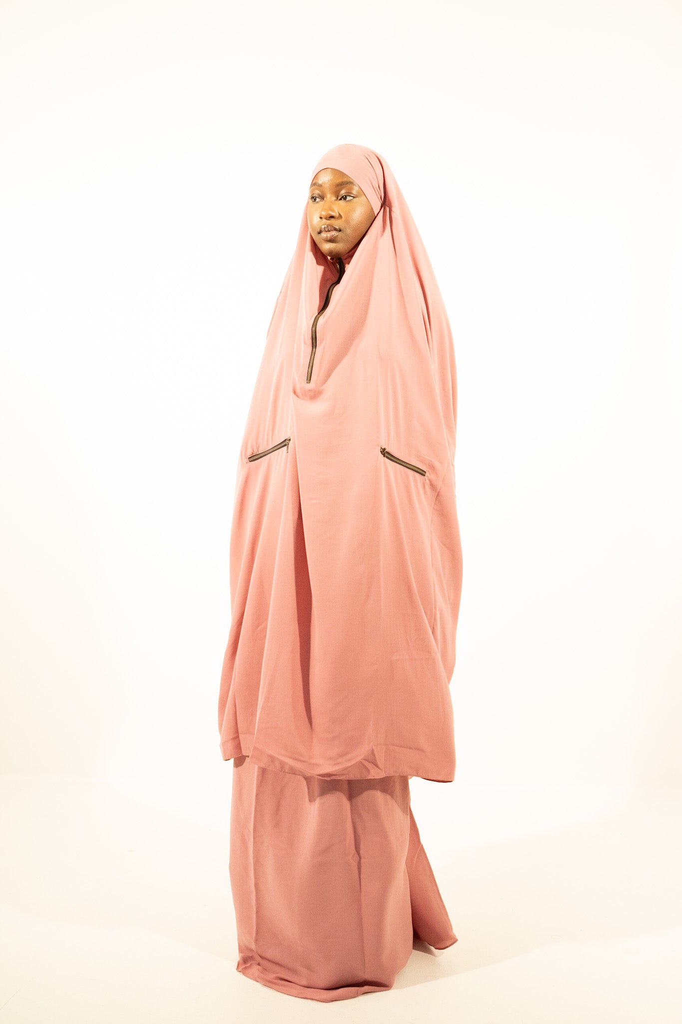 Pink zipper two piece jilbab