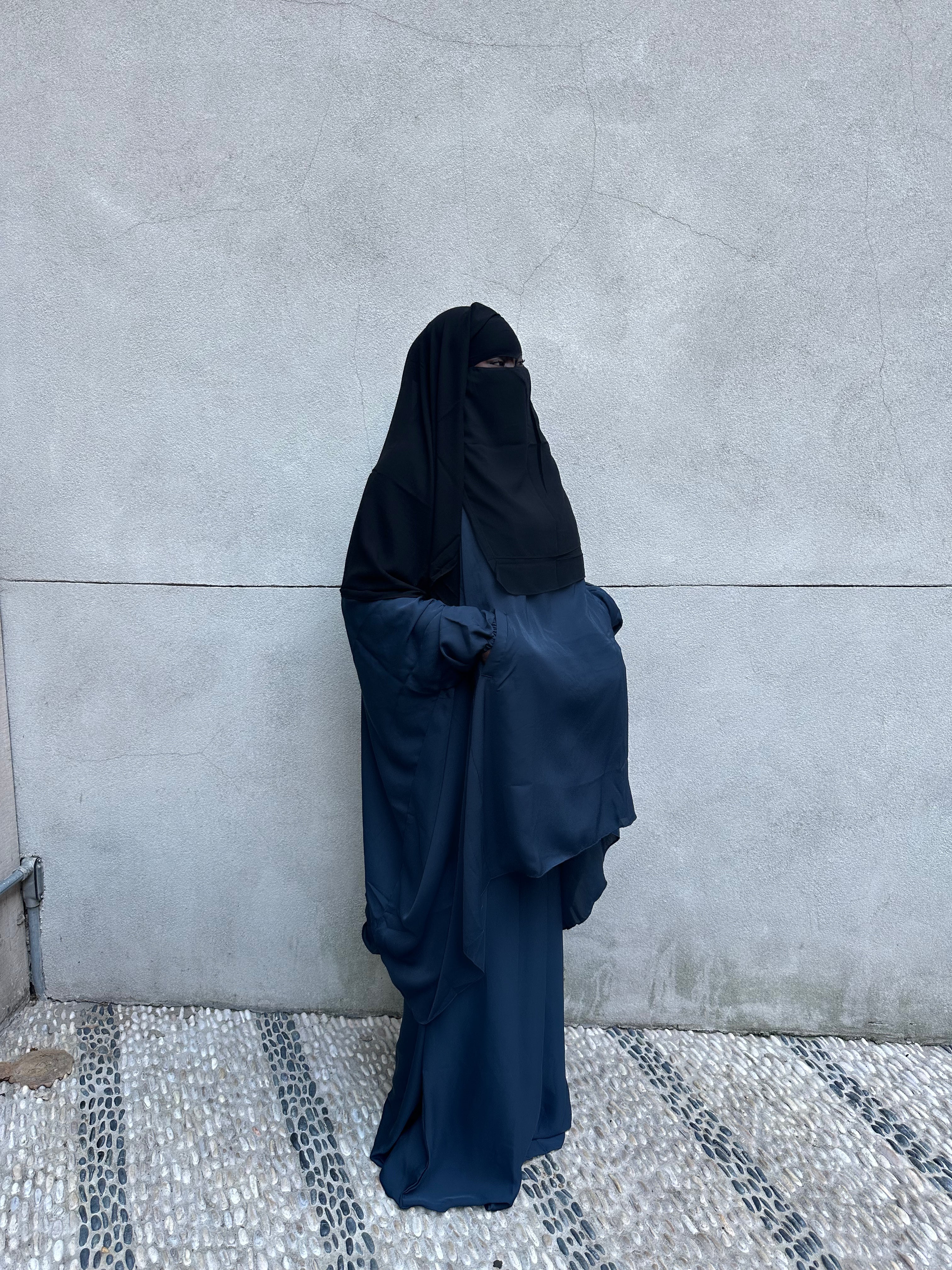 Navy Teal Nida Two Piece Extra Wide Butterfly  Jilbab