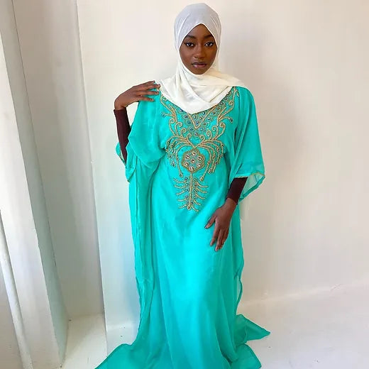 Turquoise Chiffon Abaya Dress