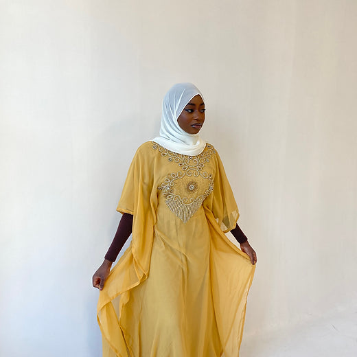 Mustard Chiffon Abaya Modest Dresses