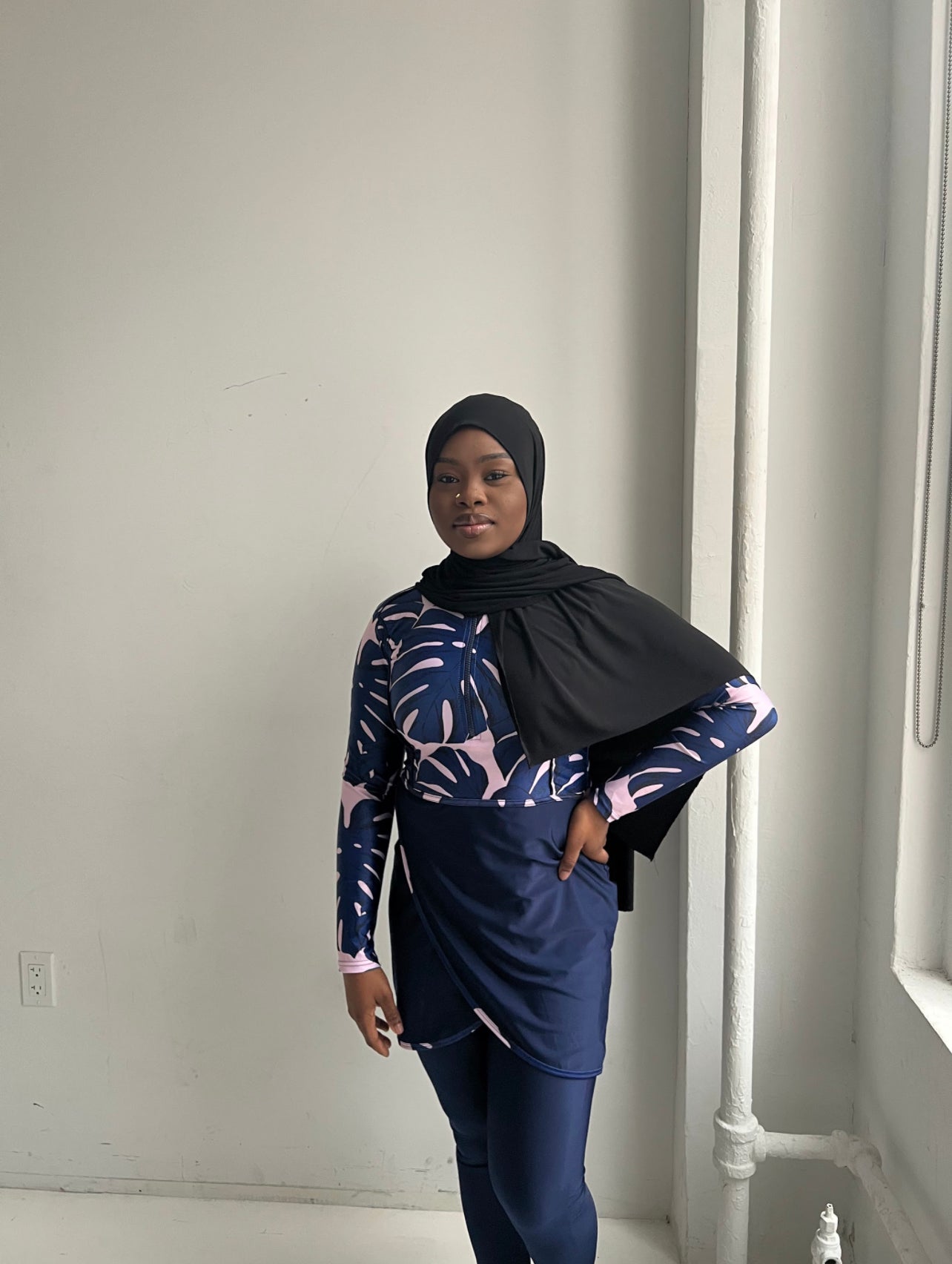 Floral Navy Swim Suit Muslim Swimwear Plus Size